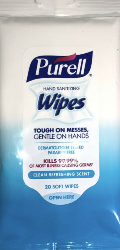 Purell Hand Sanitizing Wipes-Clean Scent-3ea  20 Count Travel Packs-FREE SHIP - Fresh Stock Dated February 2026