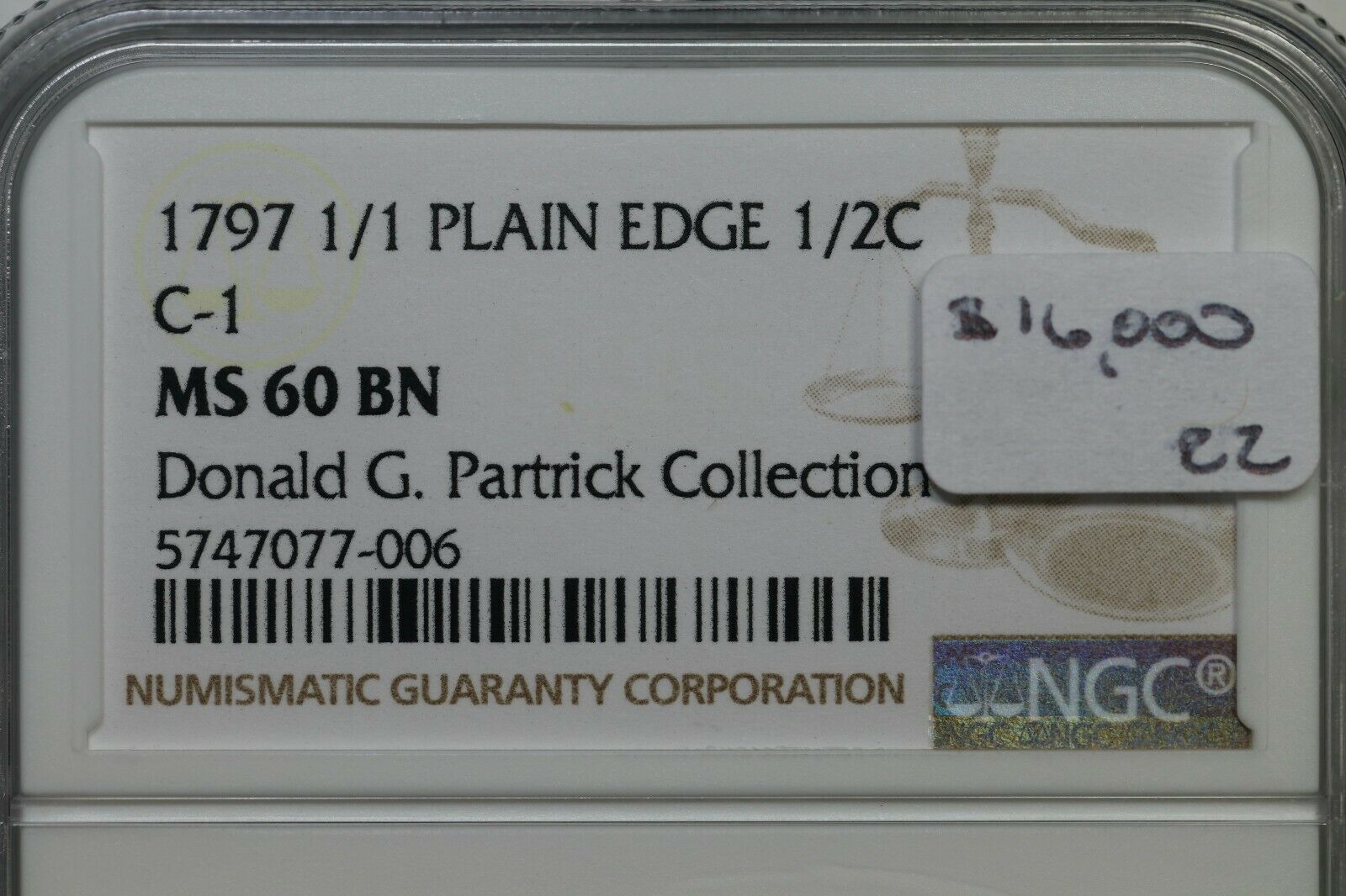 1797 C-1 R-2 NGC MS 60 BN Liberty Cap Half Cent Coin 1/2c - Fresh Stock Dated December 2025