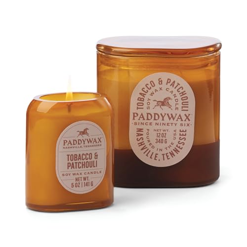 Paddywax Scented Candles Vista Collection Vintage Style Artisan Candle in Frosted Glass, 5-Ounce, Tobacco & Patchouli