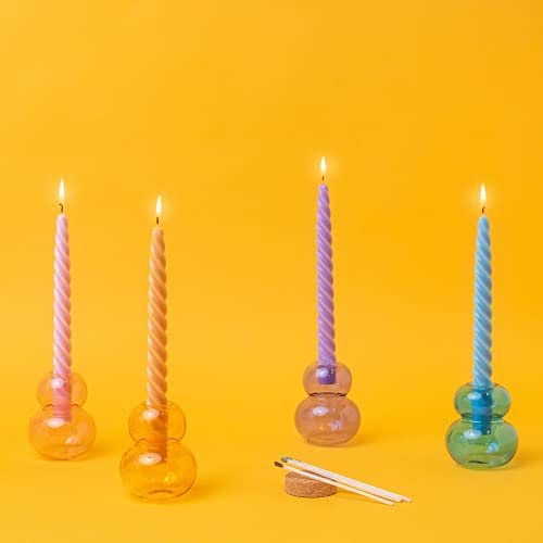 Paddywax Taper Candles Colorful Twisted Tapers Unscented Dinner Candle Set, 2-Pack, Green