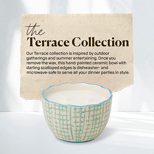 Paddywax Scented Candles Firefly Terrace Collection Soy Wax 2-Wick Candle in Food-Safe Hand-Painted Ceramic Bowl, 12-Ounce, Fresh Cut Basil