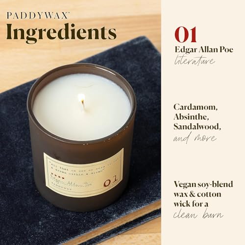 Paddywax Scented Candles Library Edgar Allan Poe Luxury Artisan Candle, 6.5-Ounce, Cardamom, Absinthe & Sandalwood