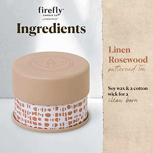 Paddywax Scented Candles Firefly Terrace Collection Soy Wax Candle in Tin, 5-Ounce, Linen Rosewood