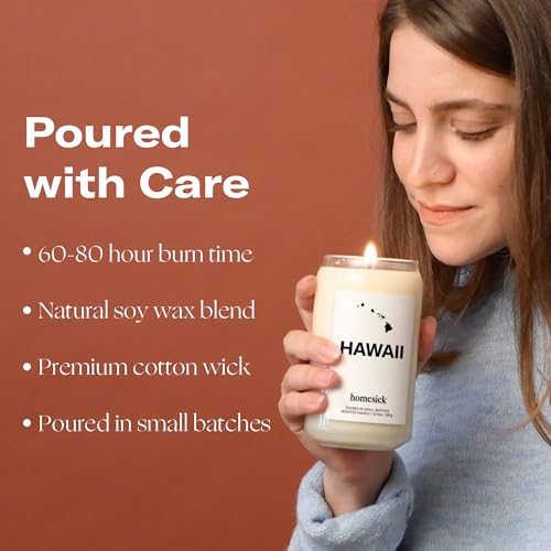 Homesick Scented Candles for Home (Hawaii) - 13.75 oz Long-Lasting Soy Wax Jar Candle for Women & Men for All Occasions, 60-80 Hours Burn Time - Notes of Pineapple & Coconut