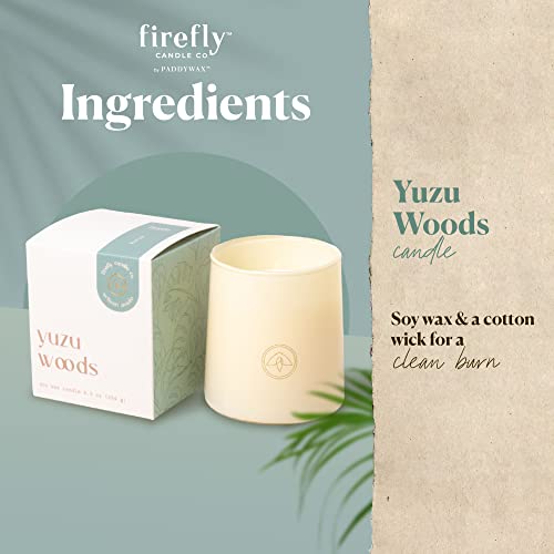 Paddywax Scented Candles Firefly Flourish Collection Fragrant Soy Wax Candle in Opaque Glass, 6.5-Ounce, Yuzu Woods