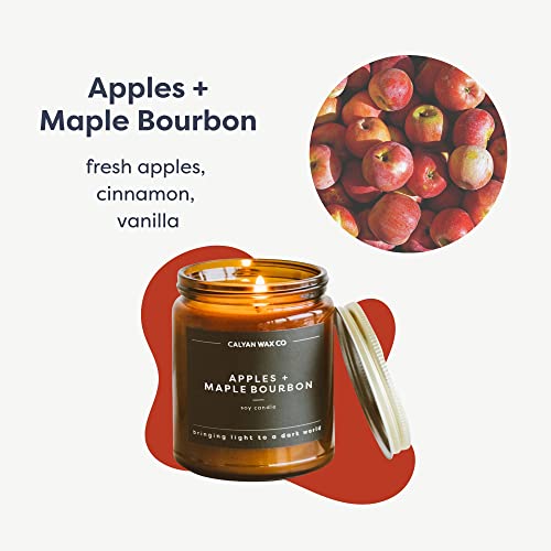 Calyan Wax Soy Wax Candle, Apples & Maple Bourbon Scented Candle for The Home | Premium Candles with Essential Oils | 7.2 oz 57 Hour Burn | Soy Candles in Amber Glass Jar