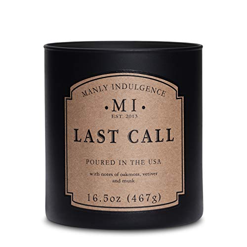 Manly Indulgence Last Call Scented Jar Candle, Cotton Wick, Premium Soy Blend White Wax, 60 hr Burn, Matte Black Jar Candle for Home and Men, 16.5 oz - USA Poured