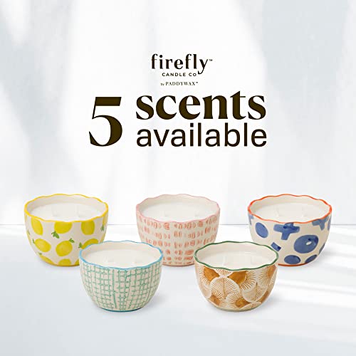 Paddywax Scented Candles Firefly Terrace Collection Soy Wax 2-Wick Candle in Food-Safe Hand-Painted Ceramic Bowl12-Ounce, Blue Tuberose