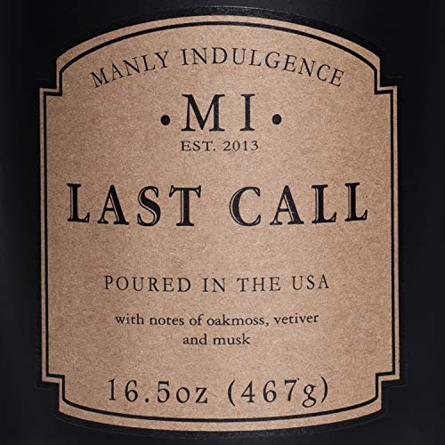 Manly Indulgence Last Call Scented Jar Candle, Cotton Wick, Premium Soy Blend White Wax, 60 hr Burn, Matte Black Jar Candle for Home and Men, 16.5 oz - USA Poured
