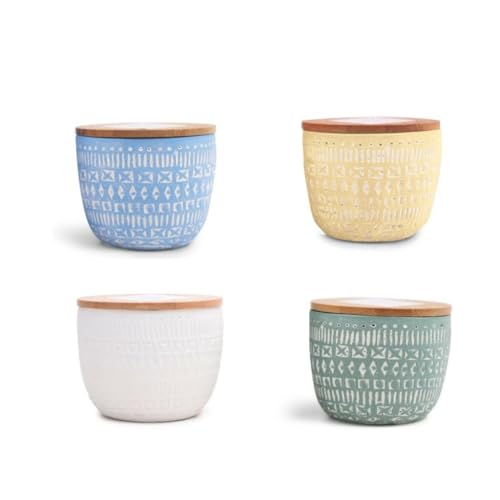 Paddywax Scented Candles Desert-Inspired Sonora Range Candle in Reusable Etched Concrete Pot with Wooden Lid, 283g - 3-Wick, Bergamot & Fresh Fig