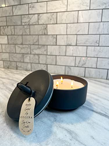 CUCINA 12 OZ Black Ceramic Footed Canister Candle - Gilded FIG