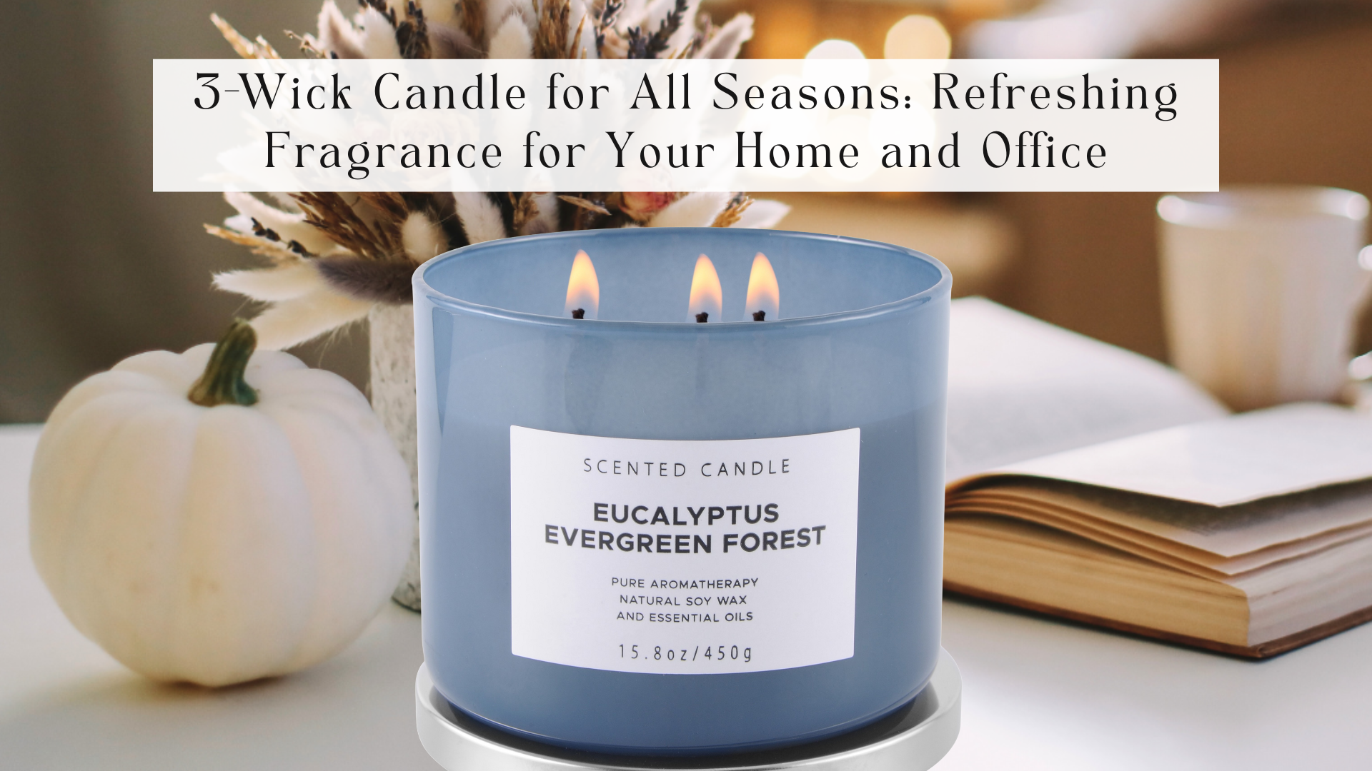 Eucalyptus Evergreen Forest Luxury 3 Wick Winter Pine Candle | Mens Candles, Scented Candles for Home | Aromatherapy Stress Relief Soy Candles 15.8 oz | Balsam Fir Woods Candles for Men & Women