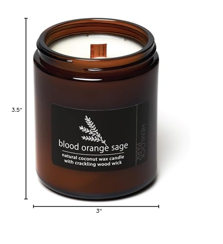 Hemlock Park Crackling Wood Wick Candle Handcrafted with Natural Coconut Wax and Essential Oils (Standard 8 oz, Blood Orange Sage)