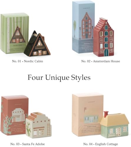 Paddywax Scented Incense Cones Tealight and Ceramic House Incense Holder Gift Set, 20-Cones & 1 Tealight, English Cottage - Palo Santo