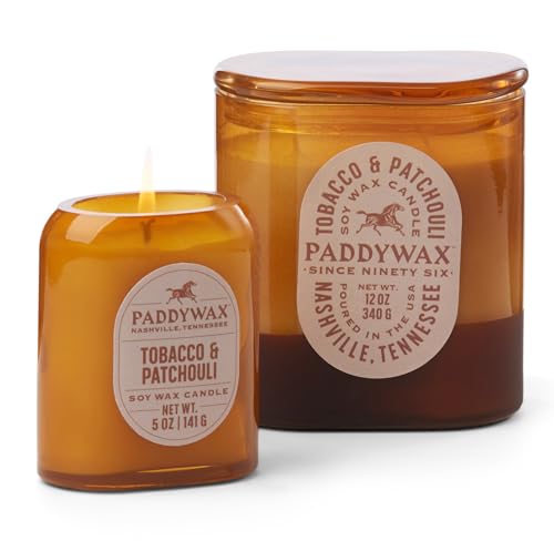 Paddywax Scented Candles Vista Collection Vintage Style Artisan Candle in Frosted Glass, 142g, Tobacco & Patchouli