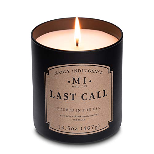 Manly Indulgence Last Call Scented Jar Candle, Cotton Wick, Premium Soy Blend White Wax, 60 hr Burn, Matte Black Jar Candle for Home and Men, 16.5 oz - USA Poured