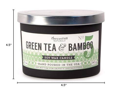 Paddywax Vineyard Hills Matte Black Letterpress 3-Wick Scented Candle, 12-Ounce, Green Tea Bamboo