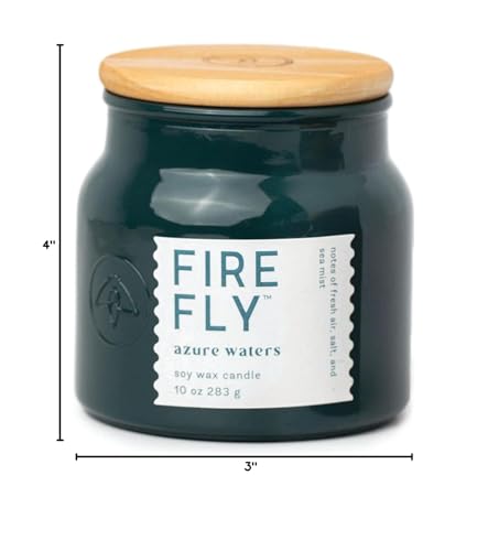 Paddywax Scented Candles Firefly Sol Collection Soy Wax Candle in Glass Jar with Wood Lid, 10-Ounce, Azure Waters