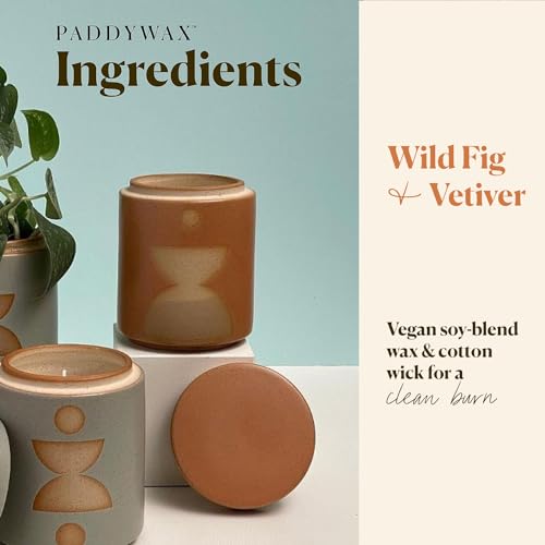Paddywax Scented Candles Form Collection Artisan Candle in Textured Ceramic Vessel, 12 Ounces, Wild Fig & Vetiver