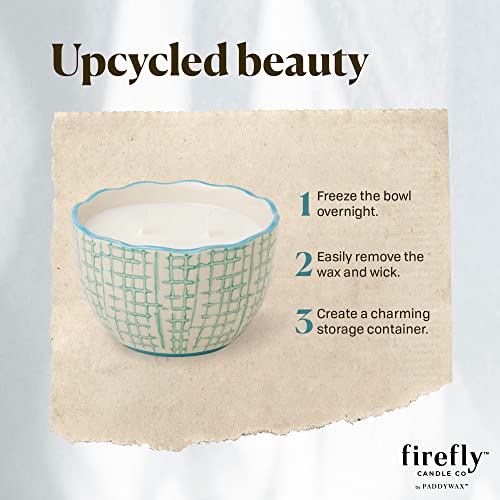 Paddywax Scented Candles Firefly Terrace Collection Soy Wax 2-Wick Candle in Food-Safe Hand-Painted Ceramic Bowl, 12-Ounce, Fresh Cut Basil