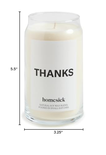 Homesick Scented Candles for Home (Thanks) - 13.75 oz Long-Lasting Soy Wax Blend Jar Candle Gifts for Women for All Occasions, 60-80 Hours Burn Time - Notes of Cucumber, Lemon & Patchouli